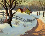 Arthur Sarnoff, Untitled, Acrylic on Canvasboard, Ca. Later 20th C., "Winter Idyll"