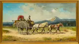 Alfredo Tominz, Untitled, Oil on Canvas, Ca. Late 19th C., Two Ladies And a Gentleman in a Horse Drawn Cart