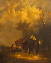 Untitled by William Shayer, Oil on Canvas Laid on Canvas Ca. 19th Century, "Figures with Horses", offered Jun 2024