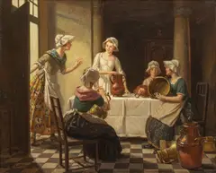 Emilien Barthélemy, Untitled, Oil on Canvas 20th C., "Scullery Maids"