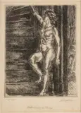 John Sloan, Untitled, Etching on Paper, 1933, Nude Standing on Stairway
