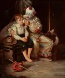 Norman Rockwell, Untitled, Oil on Canvas, Ca. 1970s, "Runaway Boy And Clown"