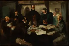 Gordon Grant, Untitled, Oil on Canvas, Ca. 1900, "The Discussion"