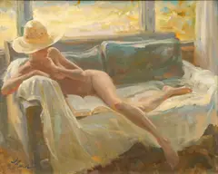 Joseph Bowler, Untitled, Oil on Canvas, 1980, Woman Reading in the Afternoon Sun