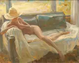 Joseph Bowler, Untitled, Oil on Canvas, 1980, Woman Reading in the Afternoon Sun
