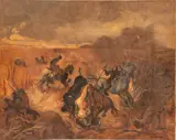 Walter Shirlaw, Untitled, Oil on Canvas, Early 20th C., "Buffalo Hunt"