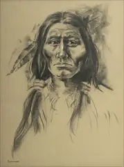Julia Quenzler, Untitled, Charcoal on Paper, Ca. 1980s, "Cheyenne Warrior"