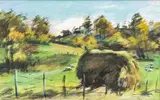 Dan Lutz, Untitled, Gouache on Paper 1943, "Hayfield in the Mountains"