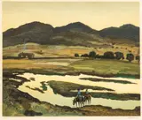 Peter Hurd, Untitled, Lithograph in Colors on Paper, Western Landscape