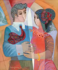 Untitled by Enrique Sanchez, Oil on Canvas, 1991, "Secret Meeing", offered Jun 2024