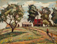 Sam Pratt, Untitled, Oil on Board, Ca. 1953, "Rural American Landscape"