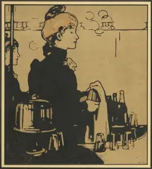 William Nicholson, Untitled, Lithograph in Colors on Paper, Ca. 1898, "Barmaid, from London Types"