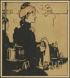 William Nicholson, Untitled, Lithograph in Colors on Paper, Ca. 1898, "Barmaid, from London Types"