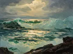 Paul Strisik, Untitled, Oil on Artist Board "Rocky Surf"