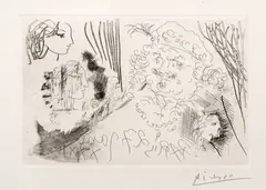 Untitled by Pablo Picasso, Etching on Montval Laid Paper 1934, "Rembrandt Et Tetes De Femme, from La Suite Vollard", offered May 2024