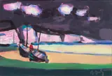 Marcel Mouly, Untitled, Oil on Canvas, 2005, "Boats on the Shore, Normandy"