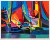 Marcel Mouly, Untitled, Lithograph in Colors on Wove Paper, 1997, "Voiles Oranges Et Soleil"