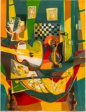 Marcel Mouly, Untitled, Lithograph in Colors on Wove Paper "Still Life with Guitar"