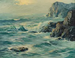Lester Joseph Chaney, Untitled, Oil on Canvas, Ca. 1960s, "Crashing Waves Off the Maine Coast"