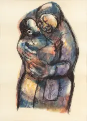 Godfrey Ndaba, Untitled, Pastel on Paper, "Mother And Child."