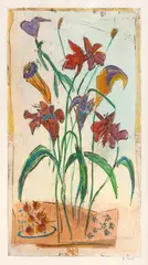 Bracha Guy, Untitled, Lithograph Still Llife, Tiger Lilies And Cherries