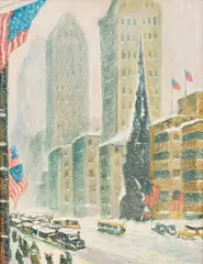 Guy Carleton Wiggins, Untitled, Oil on Artist Board, "Manhattan Snowstorm"