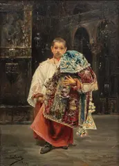 José Gallegos y Arnosa, Untitled, Oil on Panel, 1886, "Altar Boy Holding Antependium"