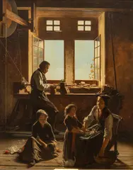 Joseph Hornung, Untitled, Oil on Beveled Panel, 1850, the Carpenter's Family