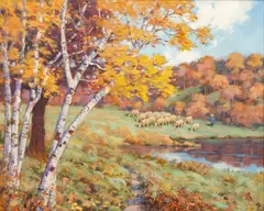 David Ericson, Untitled, Oil on Canvas, New England Landscape with Shepherd