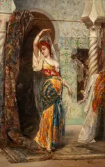 Edouard Frederic Wilhelm Richter, Untitled, Oil on Canvas, Ca. Early 20th C., "Preparing for the Performance"