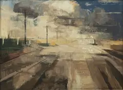 Zoltan Sepeshy, Untitled, Tempera on Masonite "Oklahoma Dust"