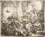 Untitled by Rembrandt Harmensz van Rijn, Etching with Drypoint 1635, "Christ Driving the Money Changers from the Temple", offered Apr 2024