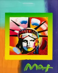 Untitled by Peter Max, Mixed Media, Acrylic Painting And Color Lithography, Ca. 2006, "Liberty Head II on Blends,", offered Apr 2024