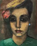 Remo Farruggio, Untitled, Gouache on Paper, Ca. 1945, "Portrait of a Woman"