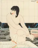 Ishikawa Toraji, Untitled, Woodblock in Colors on Paper, 1934, "Yokushitsu Nite (At the Bath)"