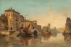 George Edwards Hering, Untitled, Oil on Canvas, Ca. 1840-1860, "View of the Grand Canal, Venice"