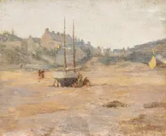 Untitled by John Henry Twachtman, Oil on Canvas, Ship Repair at Low Tide, offered Apr 2024
