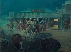 Ernest Tonk, Untitled, Oil on Masonite, Western Action Scene