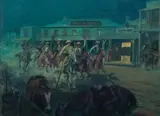 Ernest Tonk, Untitled, Oil on Masonite, Western Action Scene