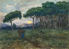 Charles Walter Stetson, Untitled, Watercolor on Paper, 1897, "Twilight Harvest Near Rome"