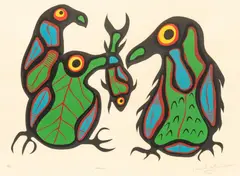 Norval Morrisseau, Untitled, Serigraph in Colors on Paper, "Seagulls"