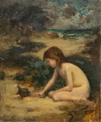 Douglas Volk, Untitled, Oil on Canvas, "Playing on the Beach"