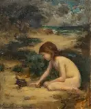 Douglas Volk, Untitled, Oil on Canvas, "Playing on the Beach"