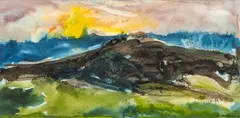 Untitled by Richard Jerzy, 1971, Watercolor on Paper, Landscape at Dusk, offered Apr 2024