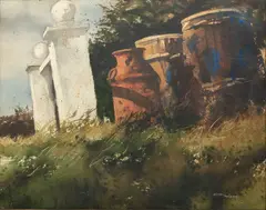 Untitled by Thomas Thiery, Watercolor on Paper, Ca. Later 20th C., Water Barrels, offered Apr 2024