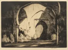 Martin Hardie, Untitled, Etching on Paper, "Interior of Mosque with Figures"