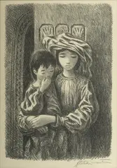 Fletcher Martin, Untitled, Lithograph on Paper, Ca. 1949, "Arab Children"
