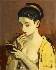 Moses Sawyer, Untitled, Serigraph Ca. 1960, "Young Woman Applying Lipstick"