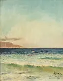 Untitled by Alfred Emile Leopold Stevens, Oil on Beveled Mahogany Panel, Ca. 1894, "Coast of Cap-Martin, France", offered Mar 2024