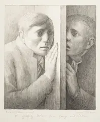 George Tooker, Untitled, Lithograph on Paper, 1970, "The Whisper"